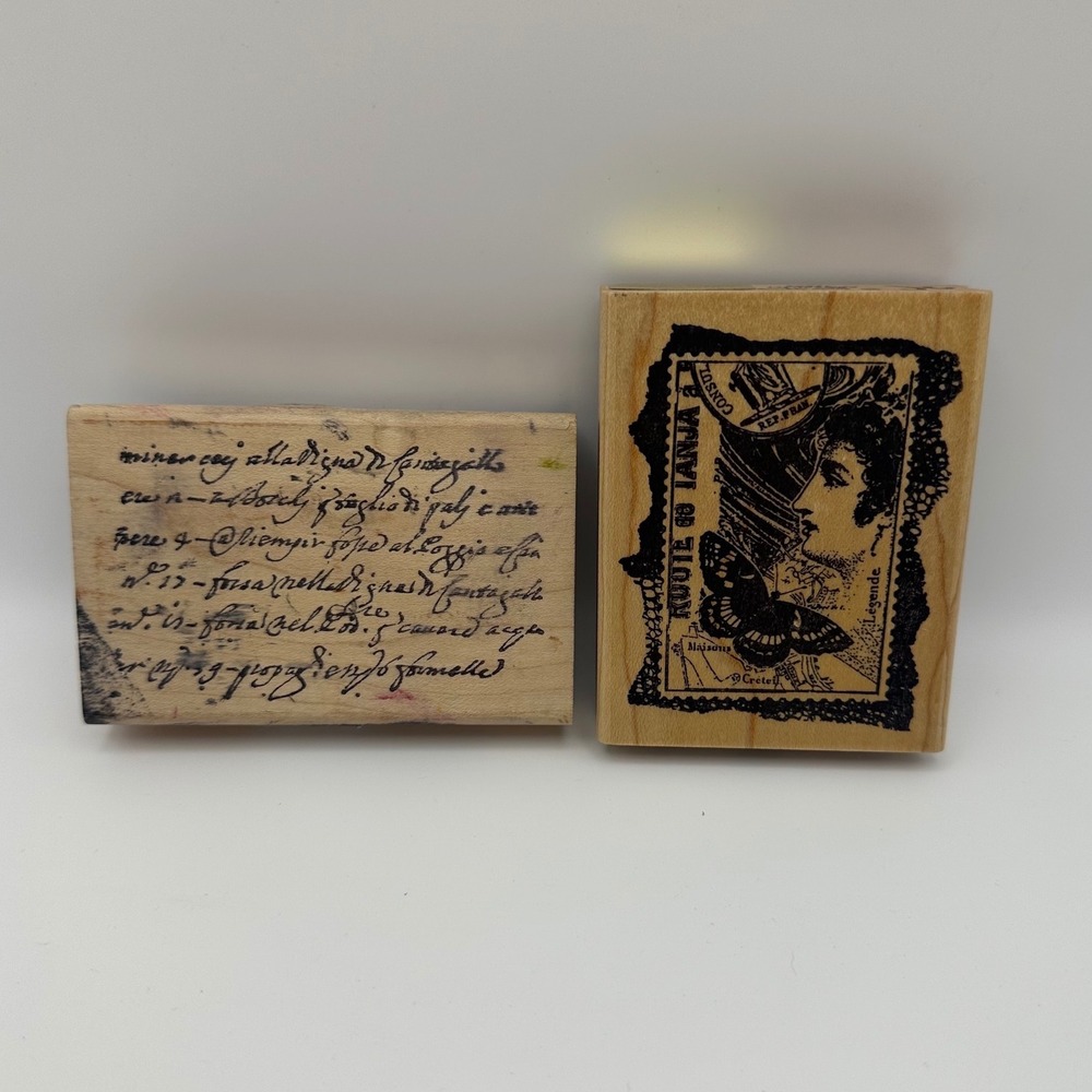 Acey Deucy Italian Script 829 Postage Provence 823 Wood Rubber Stamp Lot Vintage